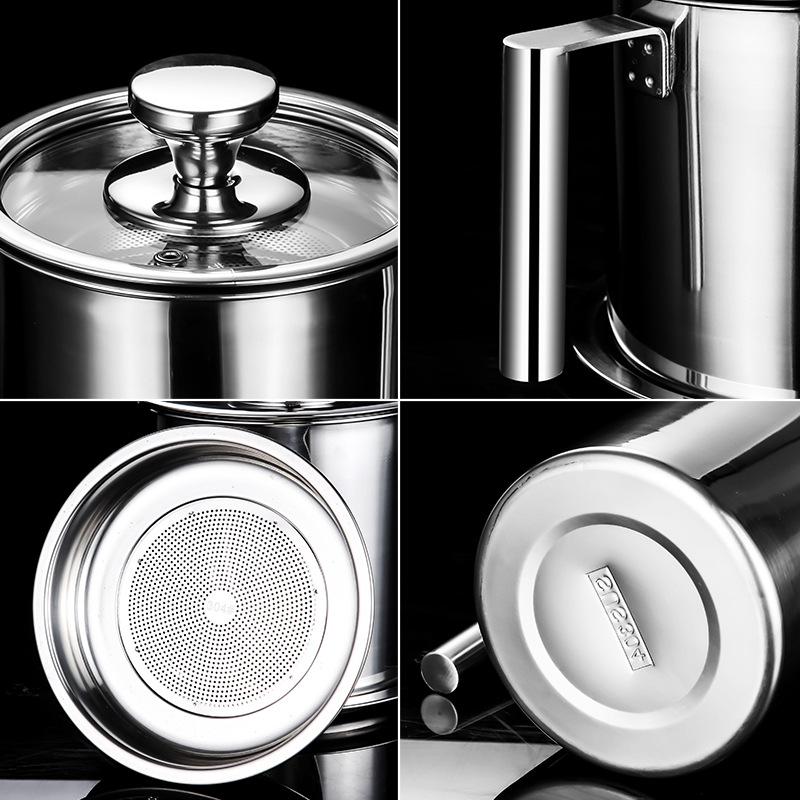 304 Stainless Steel Oiler Household Oil Filter Artifact Oil Filter Tank with Lid Oil Bottle with Strainer Oil Storage Tank Pot Kitchen