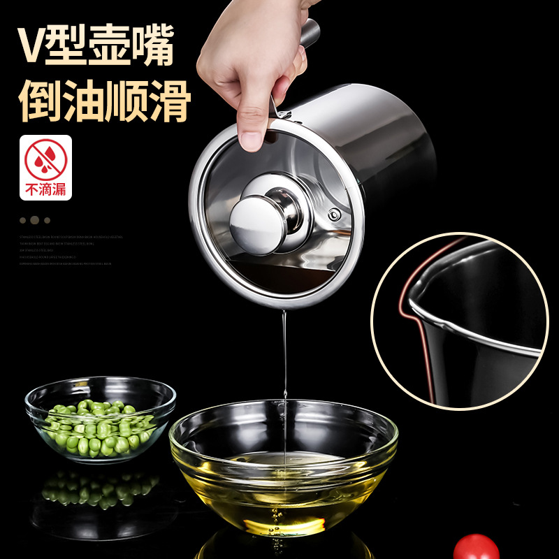 304 Stainless Steel Oiler Household Oil Filter Artifact Oil Filter Tank with Lid Oil Bottle with Strainer Oil Storage Tank Pot Kitchen