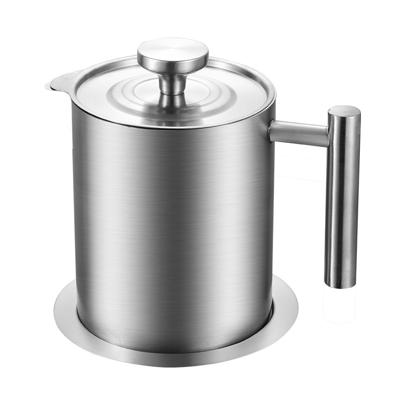 304 Stainless Steel Oil Strainer Jug Household Kitchen Lard Jar Large Capacity with Lid Oil Bottle Filter Residue Oil Filter Artifact