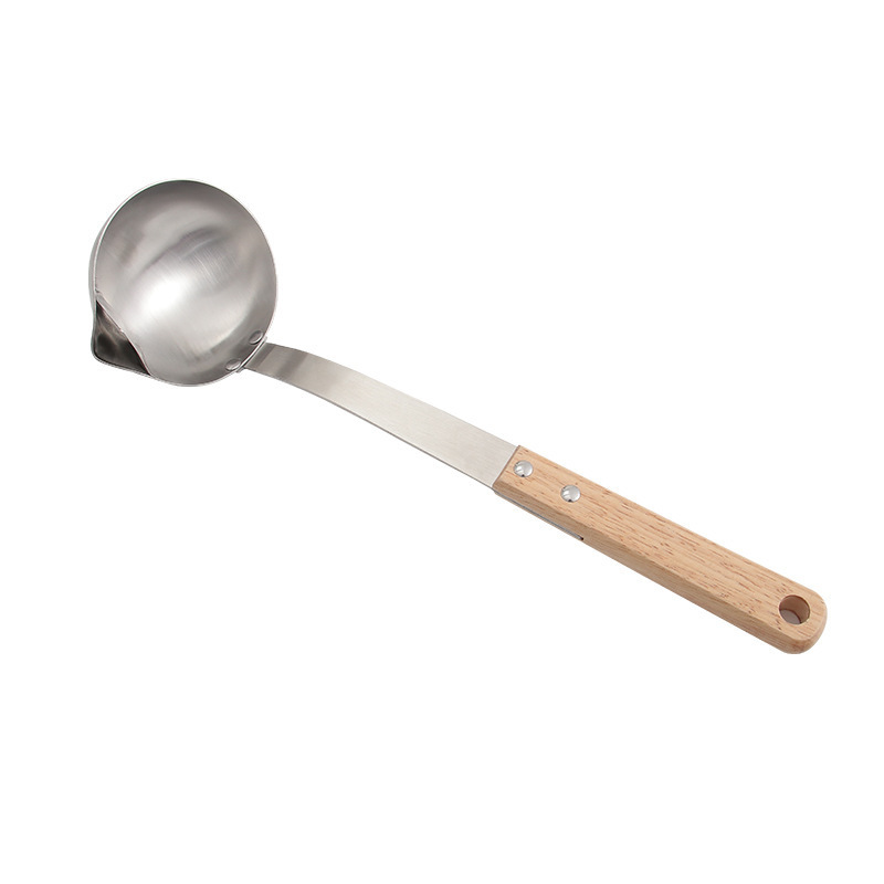 HUASU Best-Seller on Douyin Creative 304 Grease Strainer Household Stainless Steel over Ladle Oil Filter Wooden Handle Spoon Oil Separator