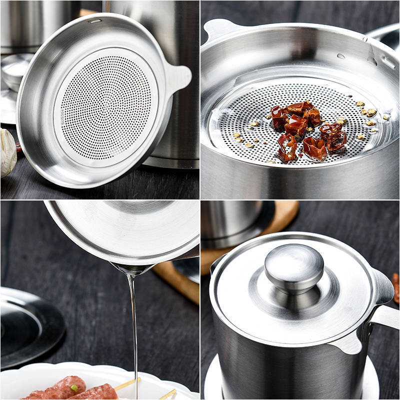 Household Large Capacity Oil Filter Cup with Lid Filtering Oil Mesh Reuse Oil Tray Oil Pot 304 Stainless Steel Oil Draining Pot