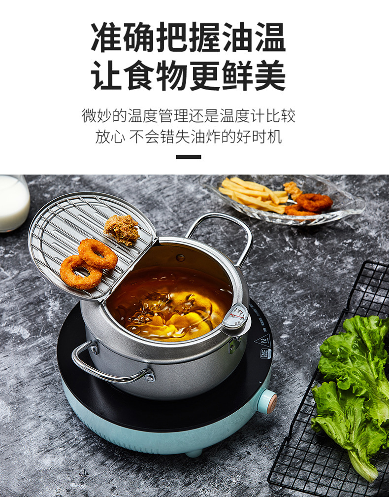 Deep Frying Pan Household Mini Deep Oil Filter Pot with Thermometer DeepFat Fryer Frying Pan Stainless Steel Household