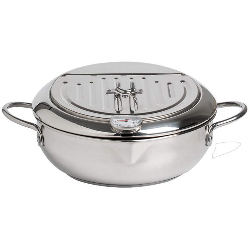 JapaneseStyle Deep Frying Pan Household with Lid and Thermometer Temperature Control Flip Lid Oil Filter and Fuel Saving