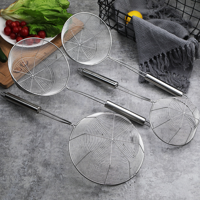 Stainless Steel Fryer Line Colander Hot Pot Spicy Hot Pot Household Kitchen Drain Oil Filter Net Large and Small Size Pasta Spoon Strainer