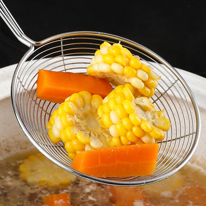 Rongzhan Stainless Steel Line Leakage Kitchen Gadget Filter Oil Residue Foam Ladle Oil Filter Flour Sifter Fried Large Line Leakage