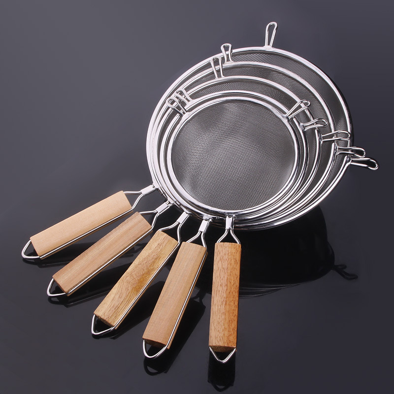 Stainless Steel Large Strainer Wooden Handle Double Ear Fried Oil Filter Strainer Spoon Household Oil Filter