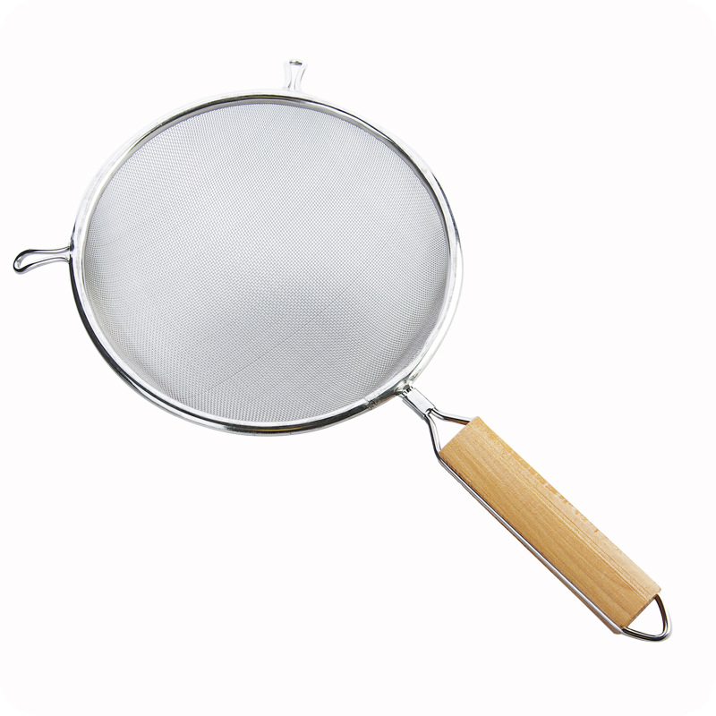 Stainless Steel Large Strainer Wooden Handle Double Ear Fried Oil Filter Strainer Spoon Household Oil Filter