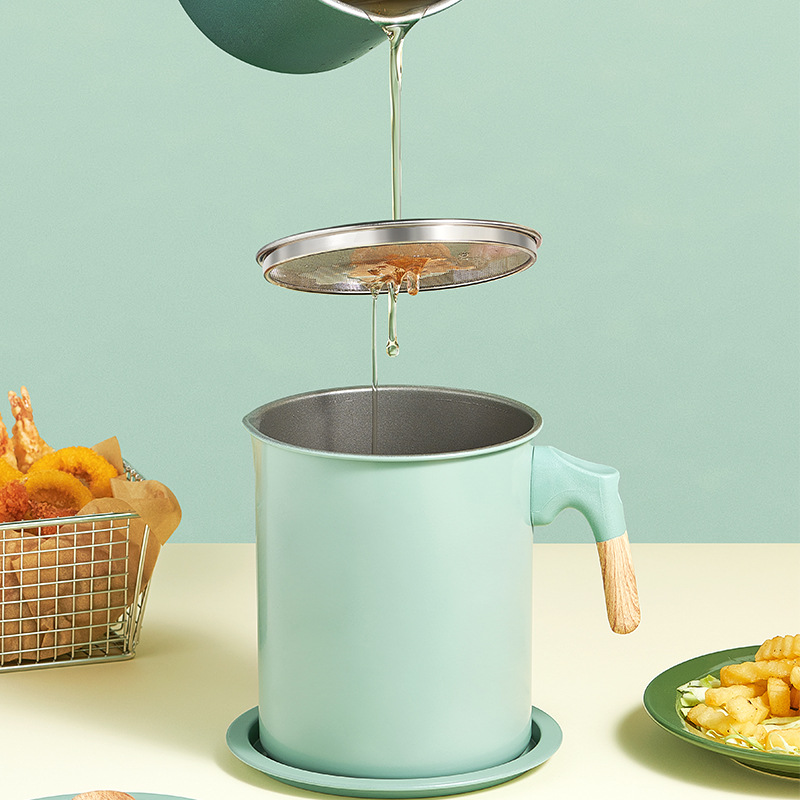 Japanese-Style Oil-Proof Pot Oil Filter Pot Large Capacity with Lid Kitchen Oil Storage Supplies Household Filter Oil Dispenser Cross-Border