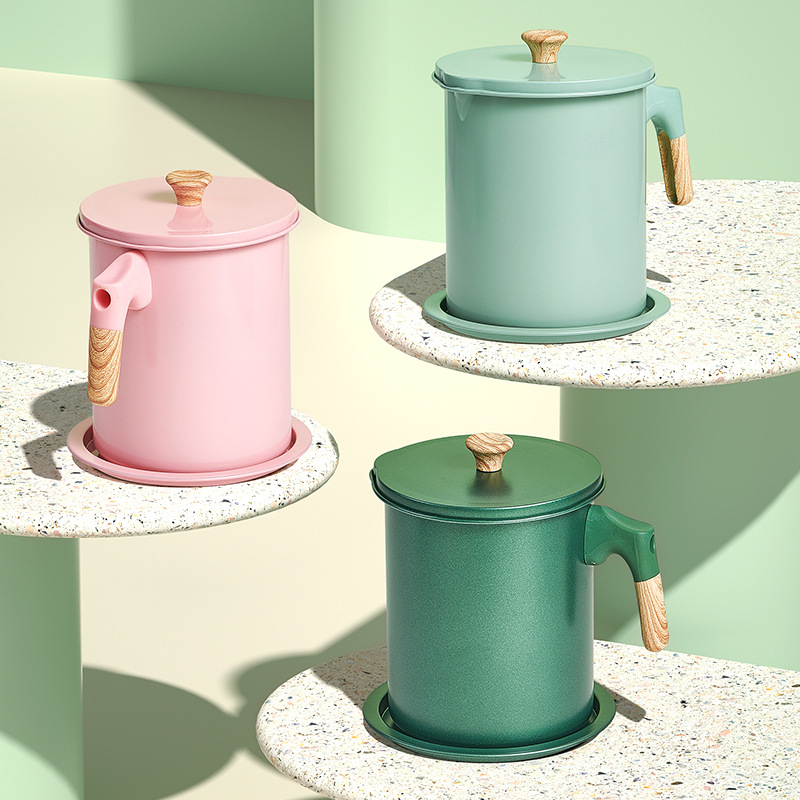 Japanese-Style Oil-Proof Pot Oil Filter Pot Large Capacity with Lid Kitchen Oil Storage Supplies Household Filter Oil Dispenser Cross-Border