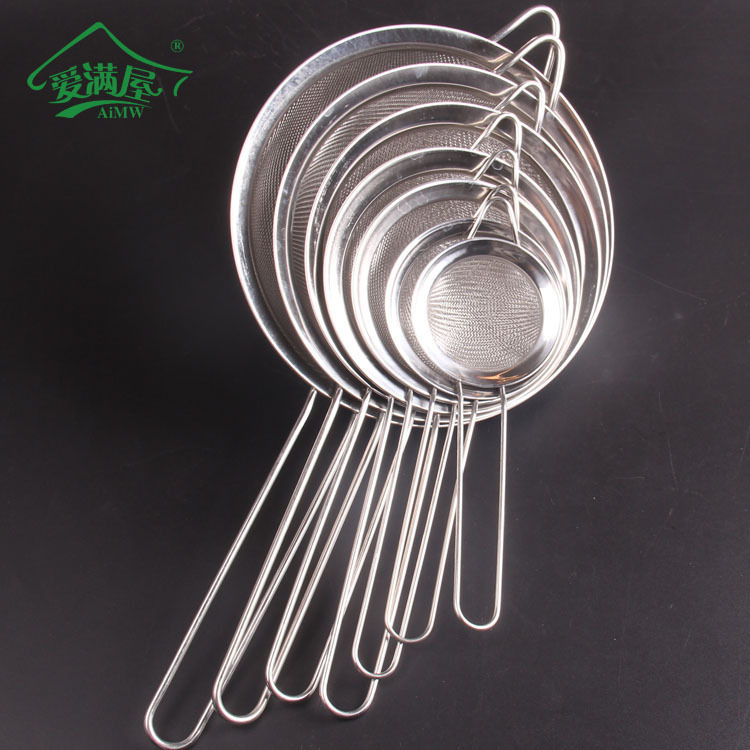 AMW High Quality Stainless Steel Thick WideBrimmed Oil Dipper Oil Filter with Handle Powder Sieve (7~22cm)