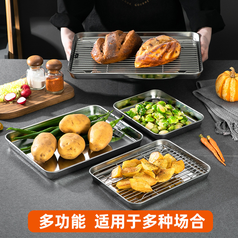 Tray Tea Tray Water Collecting Plate Draining Tray Barbecue Baking Plate with Mesh Rack Square Plate Oil Filter Tray