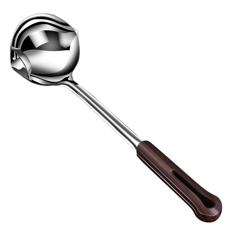 Factory 304 Wooden Handle Grease Strainer Oil Soup Separator Household Stainless Steel over Ladle Oil Filter Wooden Handle Spoon Oil Separator