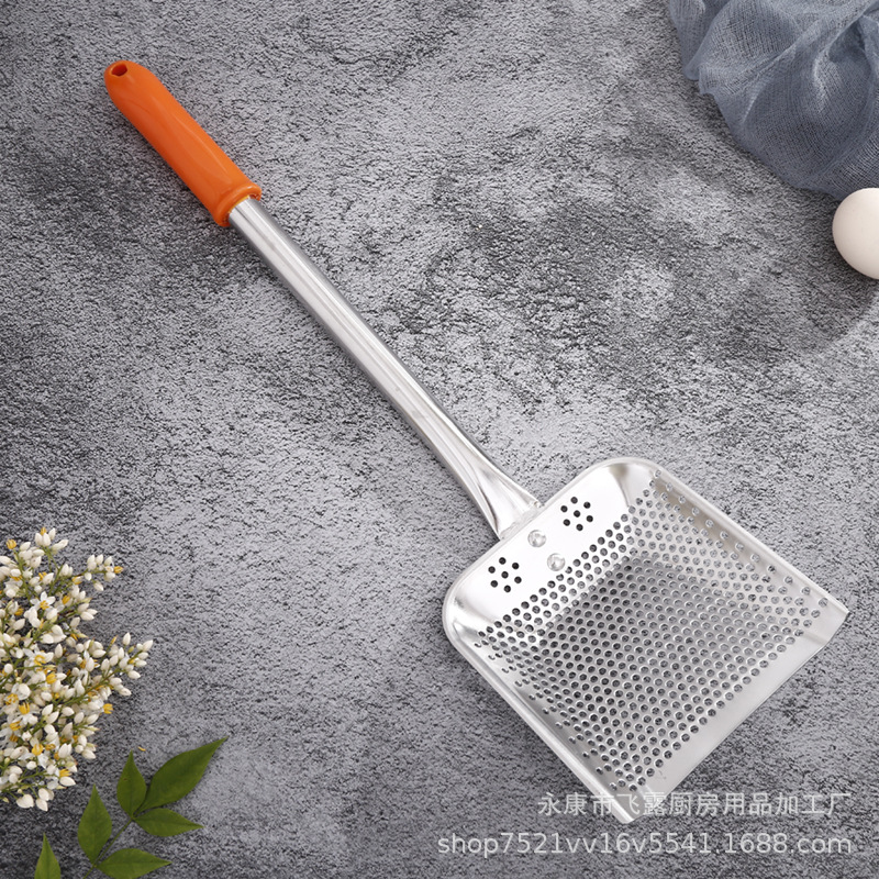 New Stainless Steel Punching Shovel Square Fried Slag Net Slag Spoon Oil Filter Colander Oil Slag Net Slotted Turner