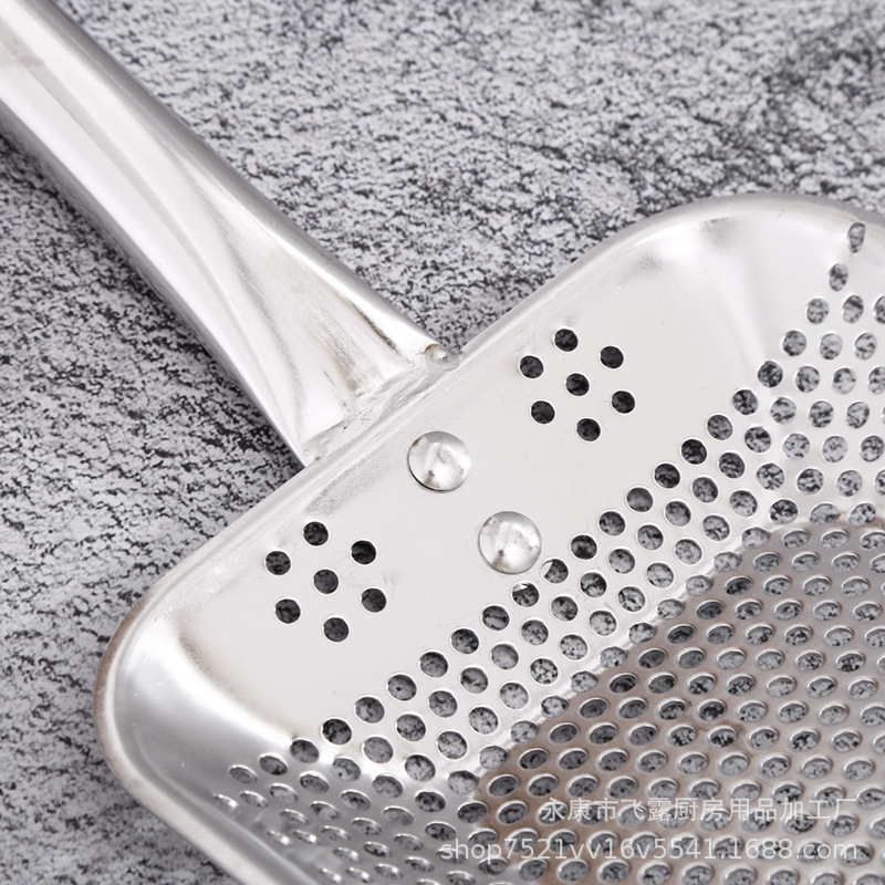 New Stainless Steel Punching Shovel Square Fried Slag Net Slag Spoon Oil Filter Colander Oil Slag Net Slotted Turner