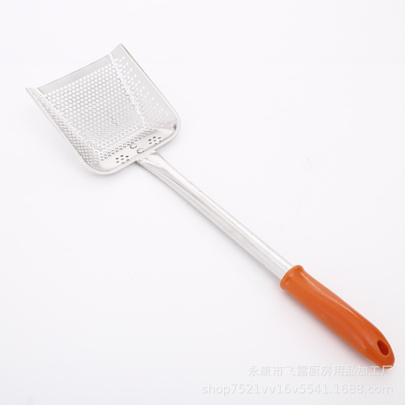 New Stainless Steel Punching Shovel Square Fried Slag Net Slag Spoon Oil Filter Colander Oil Slag Net Slotted Turner