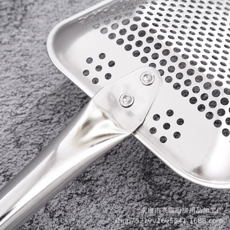 New Stainless Steel Punching Shovel Square Fried Slag Net Slag Spoon Oil Filter Colander Oil Slag Net Slotted Turner