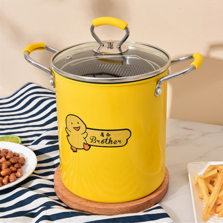 Deep Frying Pan Household Multi-Functional Fashion Frying Pot Small with Oil Filter Mesh Deep Frying Pan Japanese Mini Small Frying Pot