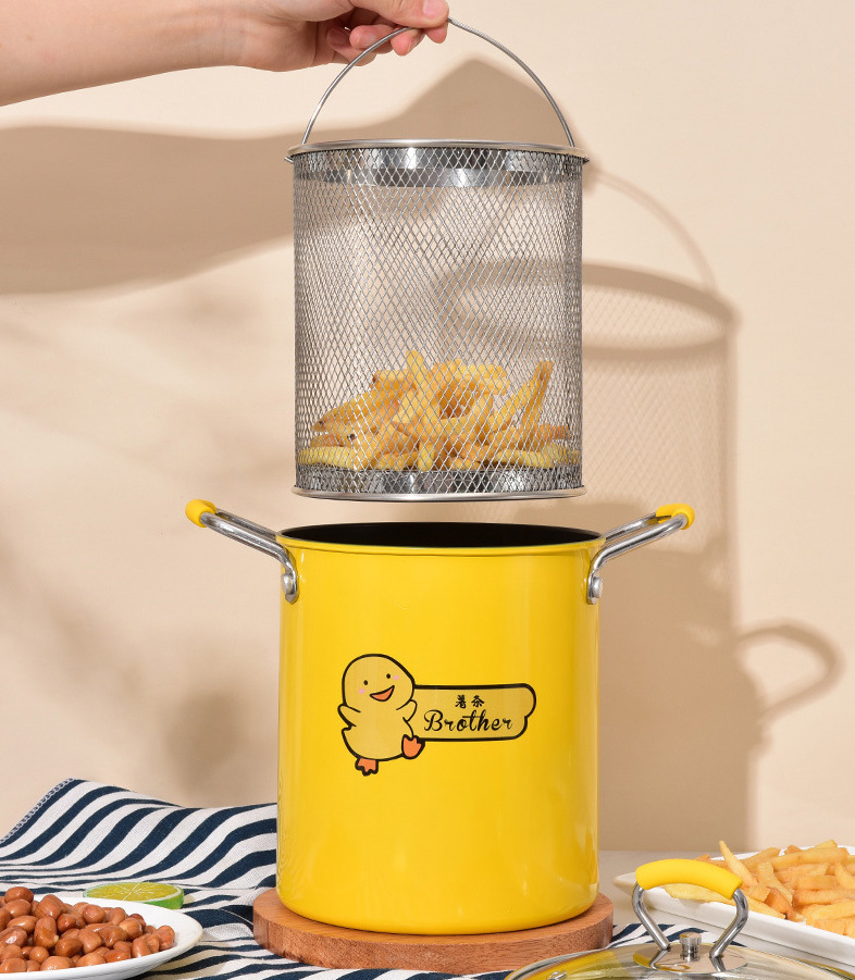 Deep Frying Pan Household Multi-Functional Fashion Frying Pot Small with Oil Filter Mesh Deep Frying Pan Japanese Mini Small Frying Pot
