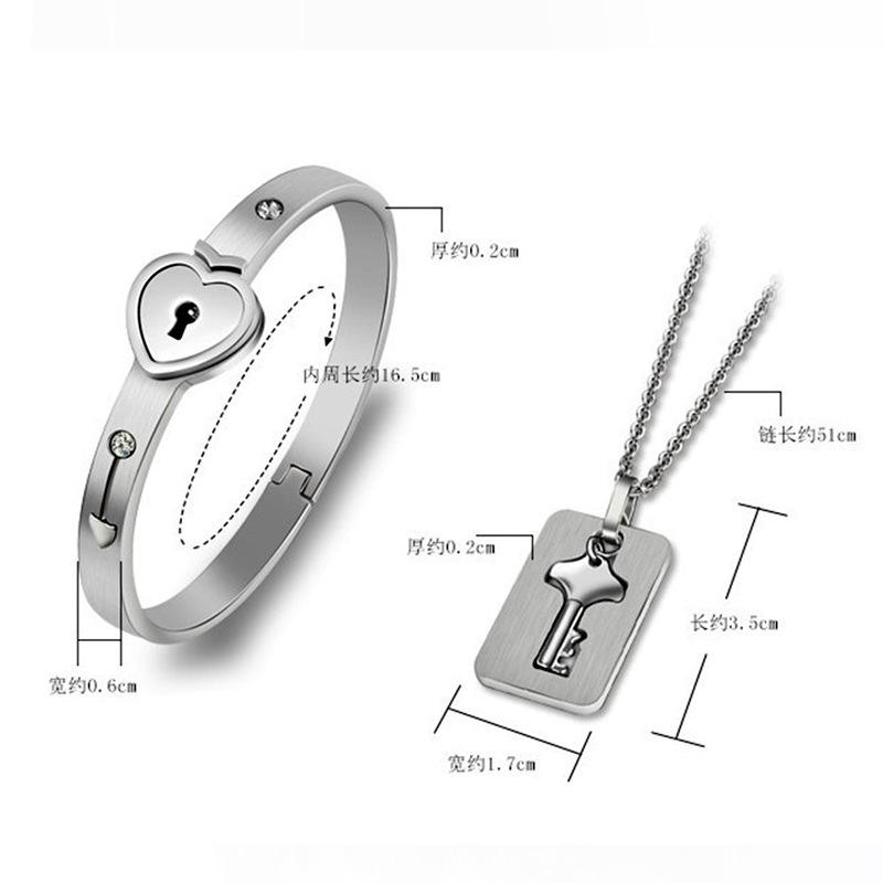 Fashion Creative Style chong shang yun xiao Couple Bracelet Heart Lock HeartShape Lock Titanium Steel Bracelet Key Set