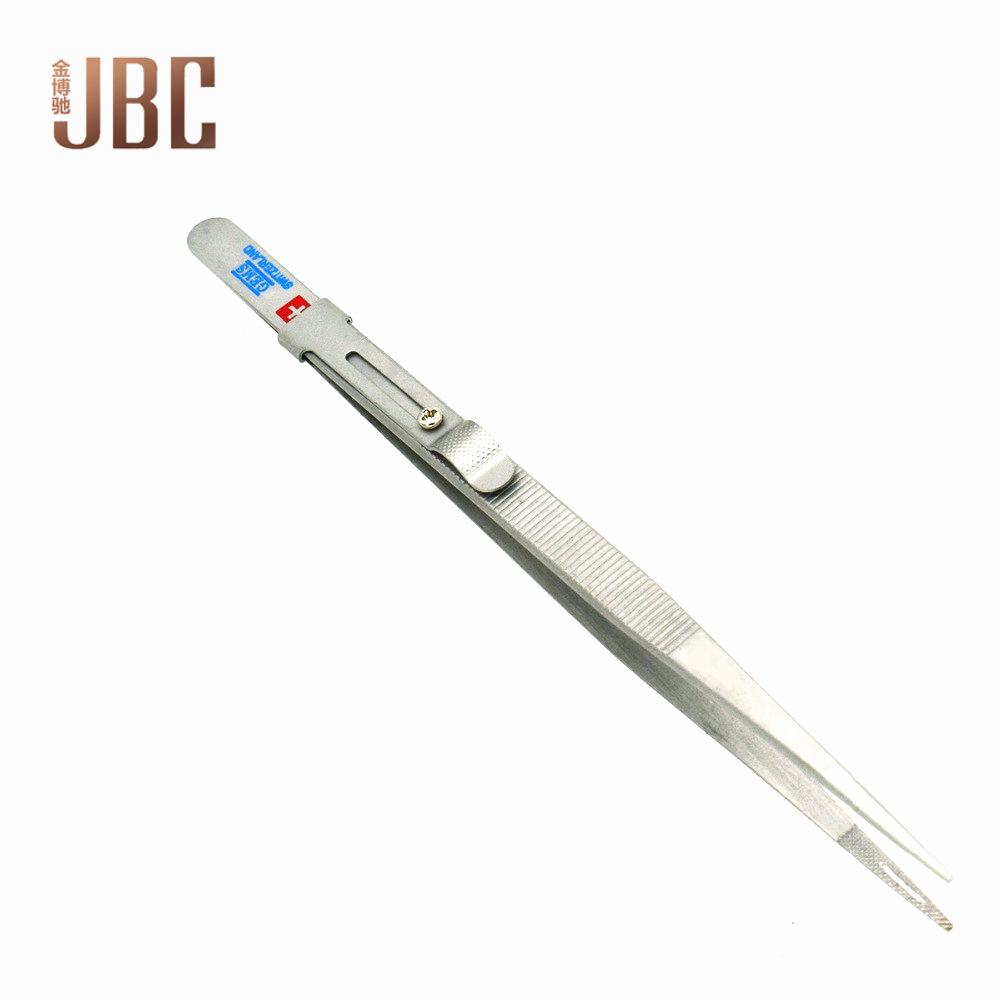 Locking Tweezers Diamond Jewelry Clip Gem Tweezers Adjustable Lock Non-Slip Stainless Steel Slotted Precision Tweezers