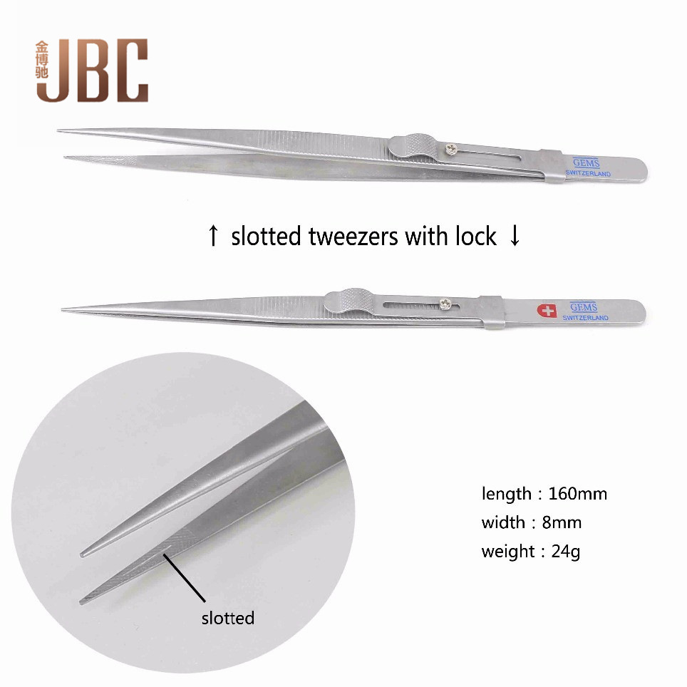 Locking Tweezers Diamond Jewelry Clip Gem Tweezers Adjustable Lock Non-Slip Stainless Steel Slotted Precision Tweezers