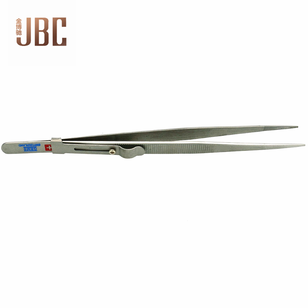 Locking Tweezers Diamond Jewelry Clip Gem Tweezers Adjustable Lock Non-Slip Stainless Steel Slotted Precision Tweezers