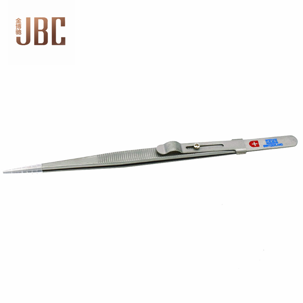 Locking Tweezers Diamond Jewelry Clip Gem Tweezers Adjustable Lock Non-Slip Stainless Steel Slotted Precision Tweezers