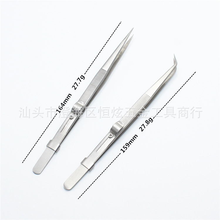 Tweezers Diamond Clip High Elasticity Adjustable Stainless Steel Tweezers with Lock NonSlip Pattern Lengthened Tweezers
