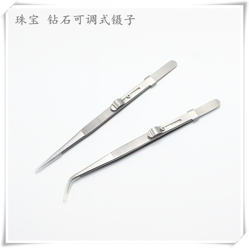 Tweezers Diamond Clip High Elasticity Adjustable Stainless Steel Tweezers with Lock NonSlip Pattern Lengthened Tweezers