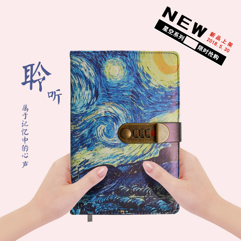 Starry Sky Password-Protected Noteboy Diary with Lock Password-Protected Noteboy Creative Journal Book Student Notepad Notebook Journal Book