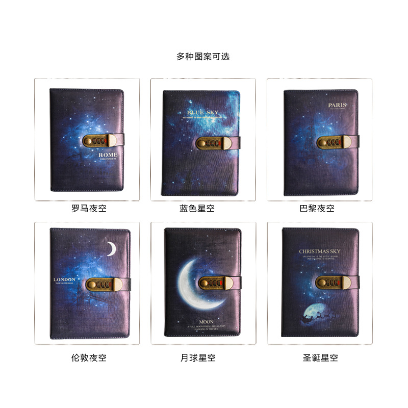 Starry Sky Password-Protected Noteboy Diary with Lock Password-Protected Noteboy Creative Journal Book Student Notepad Notebook Journal Book