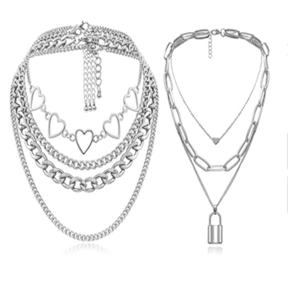 Europe and America Cross Border Popular Ornament Personalized Retro Multiple Sets of Chain Necklace Sweater Chain Simple Lock-Shaped Elegant Necklace