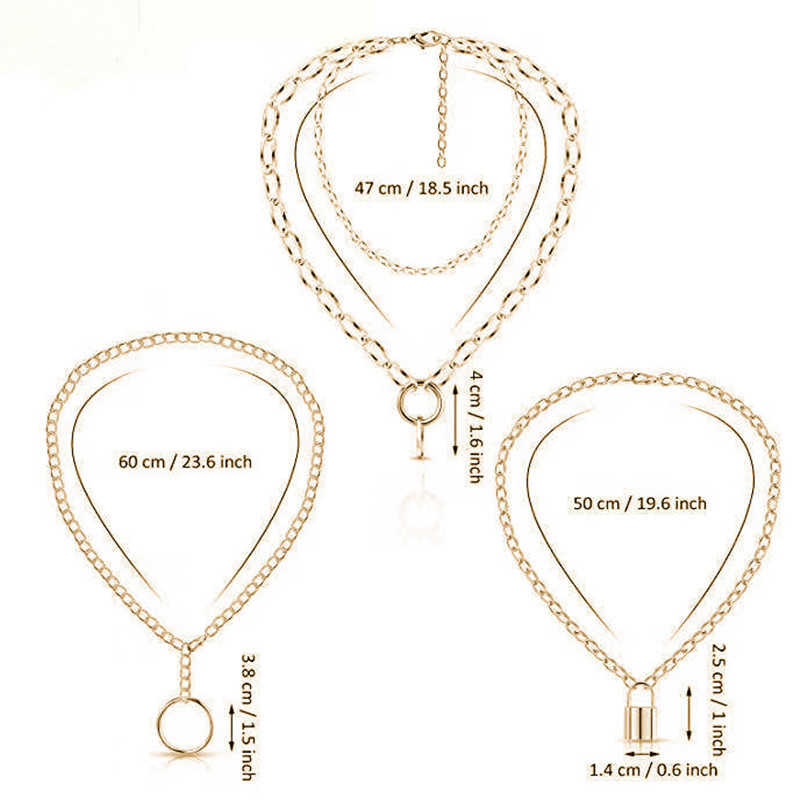 Europe and America Cross Border Popular Ornament Personalized Retro Multiple Sets of Chain Necklace Sweater Chain Simple Lock-Shaped Elegant Necklace