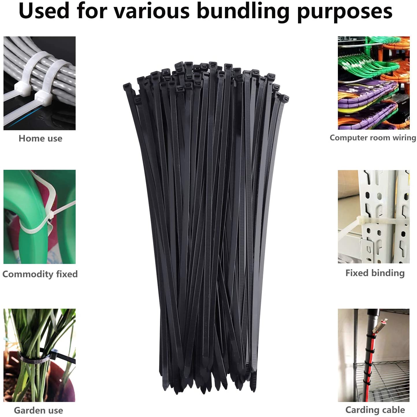 Cable Zipper Tie Heavy Self-Locking Nylon Tie Suitable for Cable 100 Pack (16 Inches, Black)