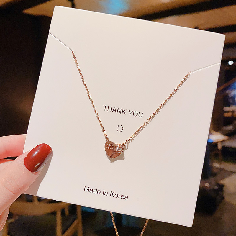 Korean Classic Stylish Graceful Simple Love Heart-Shape Lock Rose Gold Clavicle Chain Short Chain Qixi Gift Necklace for Women