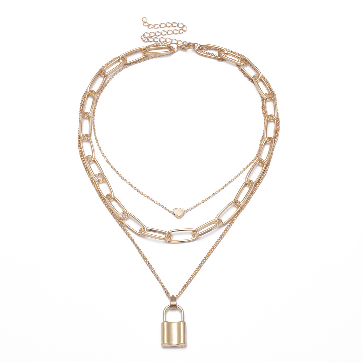 Ornament Europe and America Cross Border Exaggerated Thick Chain Necklace Women&#039;s Multi-Layer Lock-Shaped Heart Necklace Sweater Chain