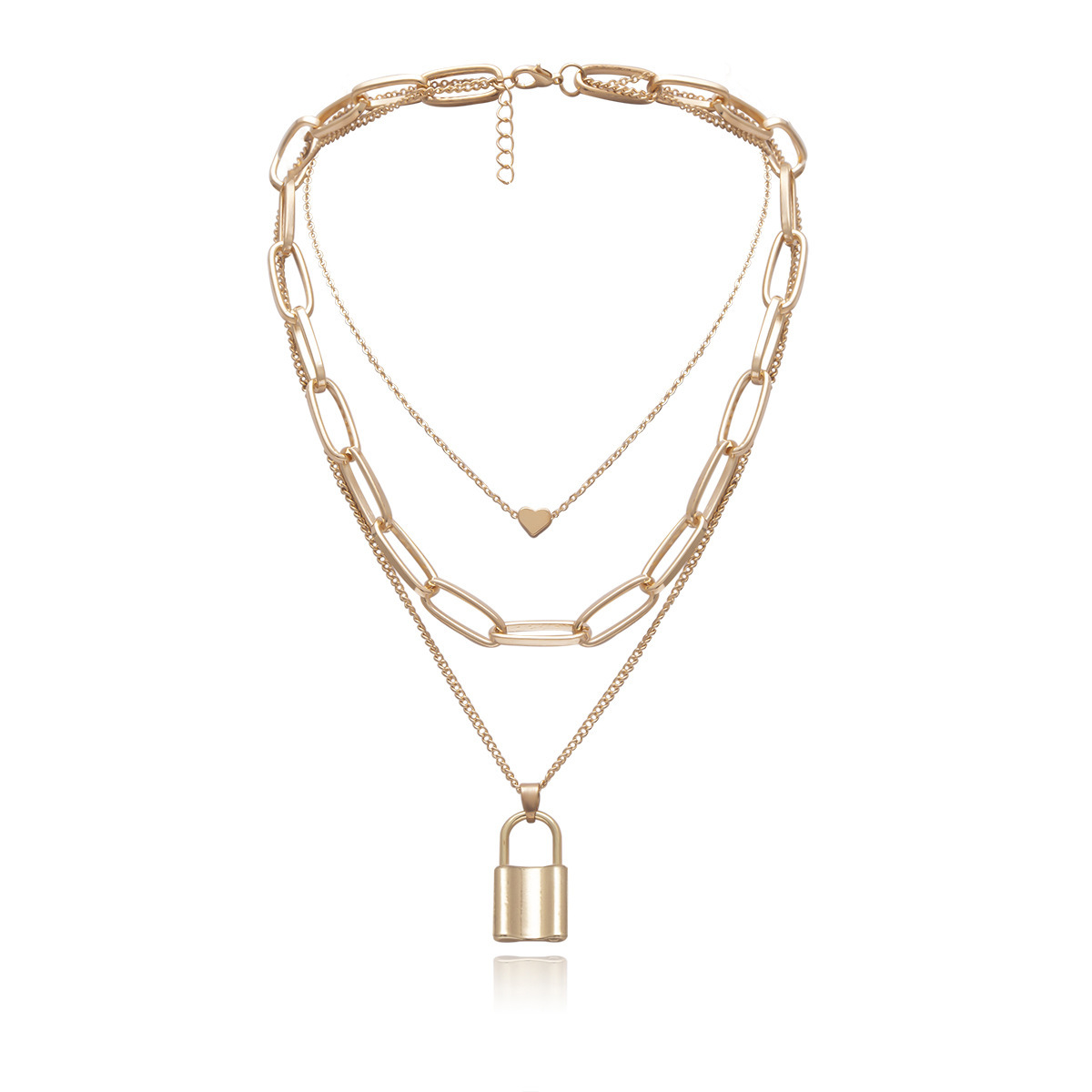 Ornament Europe and America Cross Border Exaggerated Thick Chain Necklace Women&#039;s Multi-Layer Lock-Shaped Heart Necklace Sweater Chain