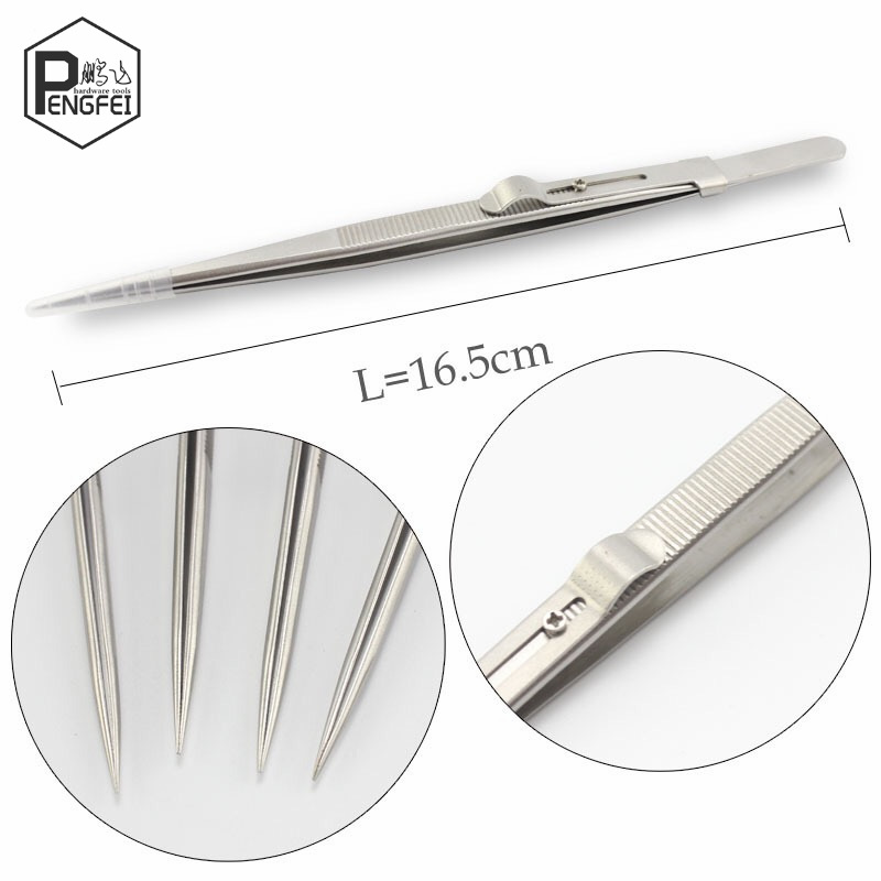 Locking Tweezers 1.5mm Edging Jewelry Series ESD Adjustable Lock Position Slender Pointed Elbow Hardened Stainless Steel