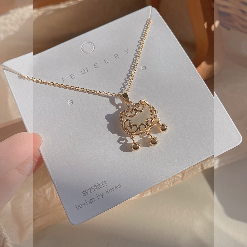 Best-Seller on Douyin Ruyi Safety Lock Titanium Steel Necklace Women&#039;s Retro Simple Opal Pendant Fashion Temperament Clavicle Chain