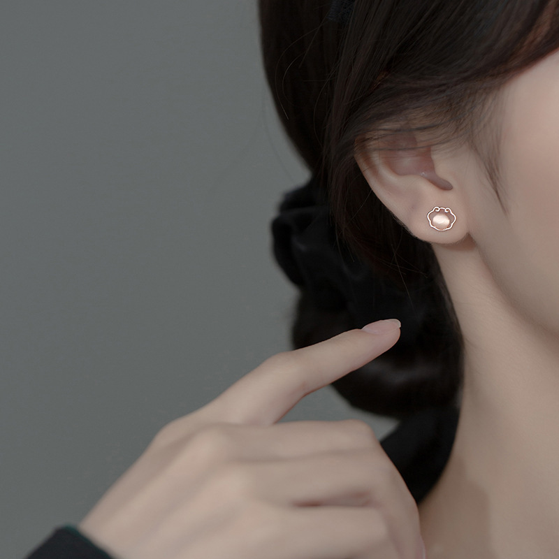Personalized Retro Ruyi Longevity Lock Stud Earrings for Women Ins Gradient Xiangyun Opal Diamond-Embedded Elegant Chinese Style Earrings