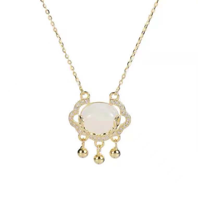 National Fashion Archaic and Simple Fashion Three Ringing Bell Necklace Female Xiangyun Ruyi Safe Longevity Lock Pendant Clavicle Chain Female