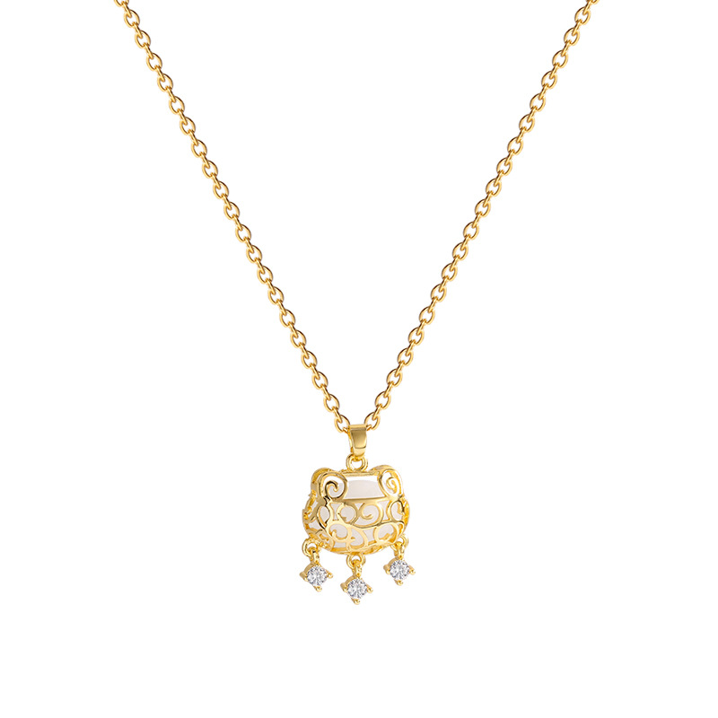 2021new Trendy Longevity Lock Chalcedony Pendant Necklace for Women Unique Design Titanium Steel Clavicle Chain Trendy Necklace