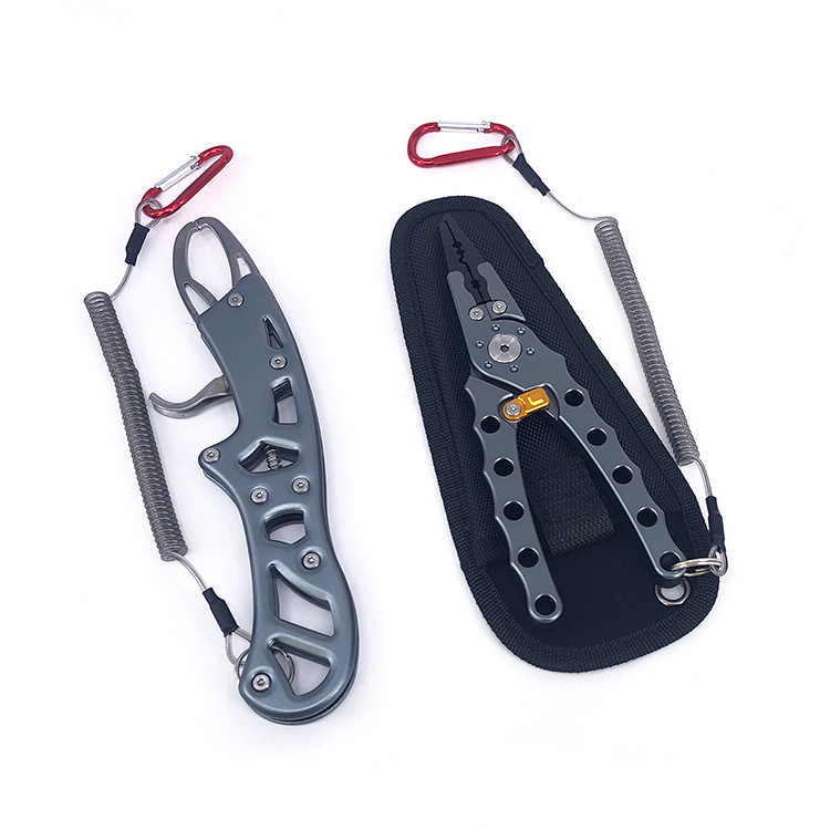 Aluminum Alloy Fish Control Device Forceps Set Open-Loop Pliers with Steel Wire Connecting Rope for Fishing Rod Multi-Functional Fishing Pliers with Lock