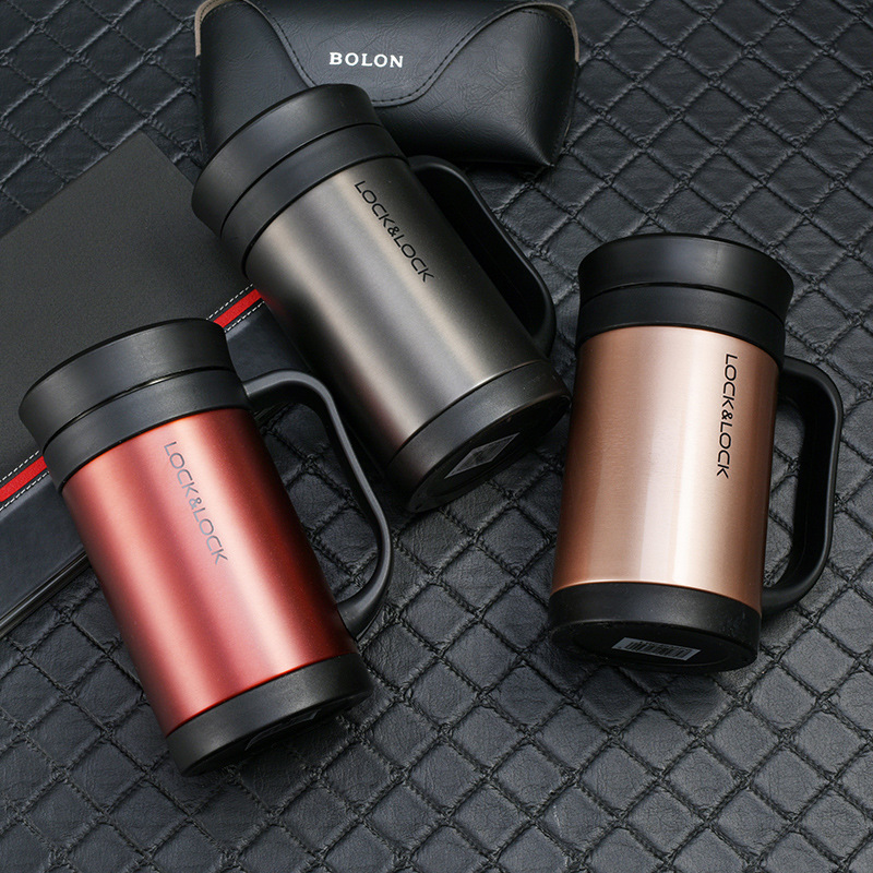 Lock Vacuum Cup Lhc4030 Stainless Steel Office Cup with Handle Strap Tea Compartment Men&#039;s and Women&#039;s Business Gifts Customization Cup