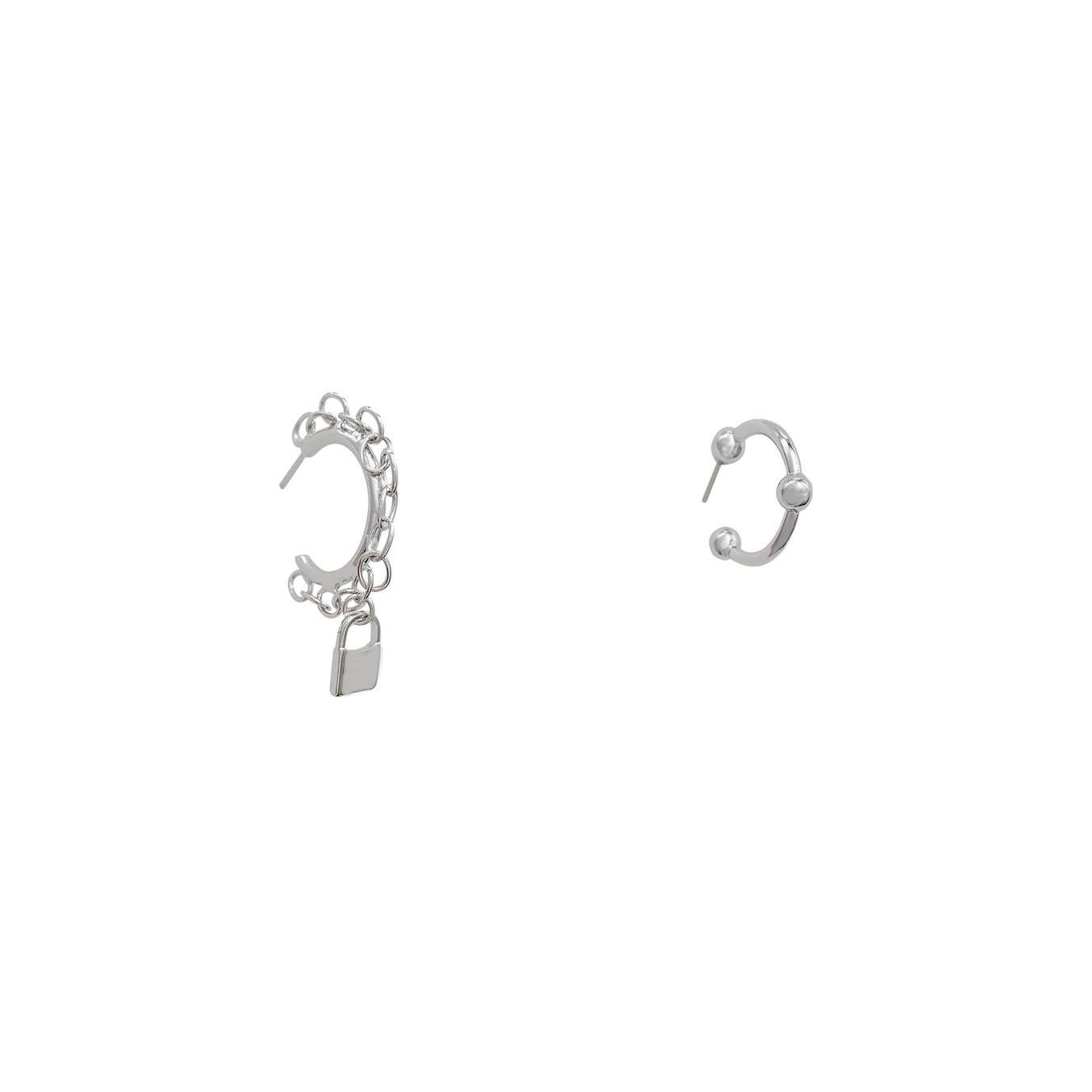 Sterling Silver Needle Asymmetric Lock Earrings for Women Ins Popular Net Red Hip Hop Style Personality Chain Earrings Fashion Earrings