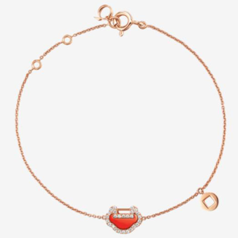KIRIN Ruyi Bracelet Rose Gold Carnelian Diamond-Embedded Simple Elegant Chinese Style Lock of Good Wishes Female Wristband Bracelet
