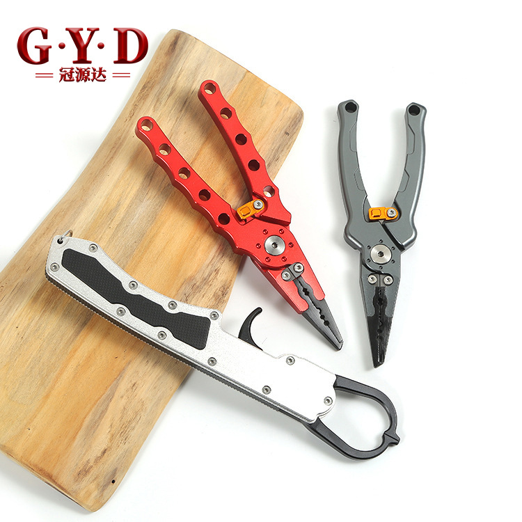 Aluminum Alloy Fish Control Device Forceps Set Open-Loop Pliers with Steel Wire Connecting Rope for Fishing Rod Multi-Functional Fishing Pliers with Lock