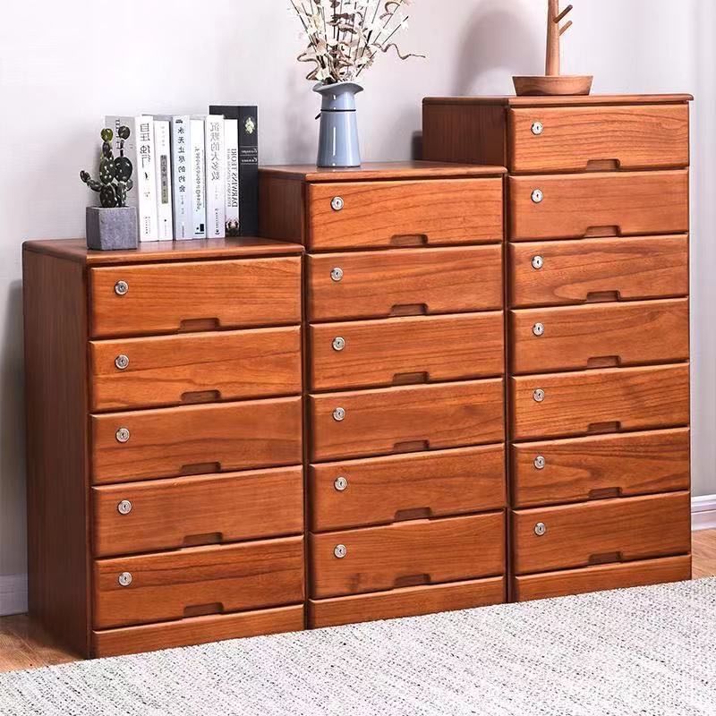 Special Offer Solid Wood Chest of Drawers Simple Modern Bedroom Bedside with Lock Storage Cabinet Locker Drawer Five-Bucket Cabinet