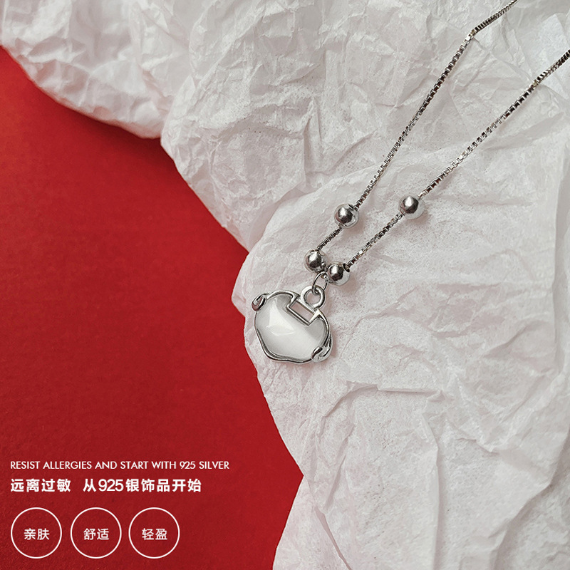 S925 silver ruyi safety lock pendant necklace female xiangyun fu lock niche design light luxury high sense korean simple