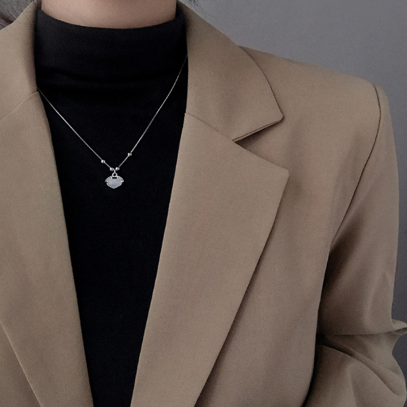 S925 silver ruyi safety lock pendant necklace female xiangyun fu lock niche design light luxury high sense korean simple
